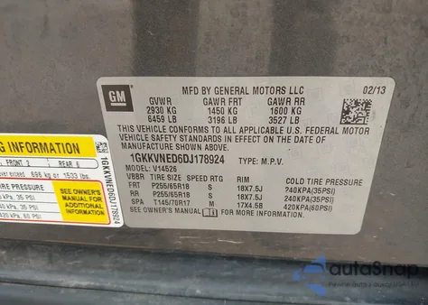 2013 GMC Acadia Sle-1 from USA, damaged, VIN 1GKKVNED6DJ178924